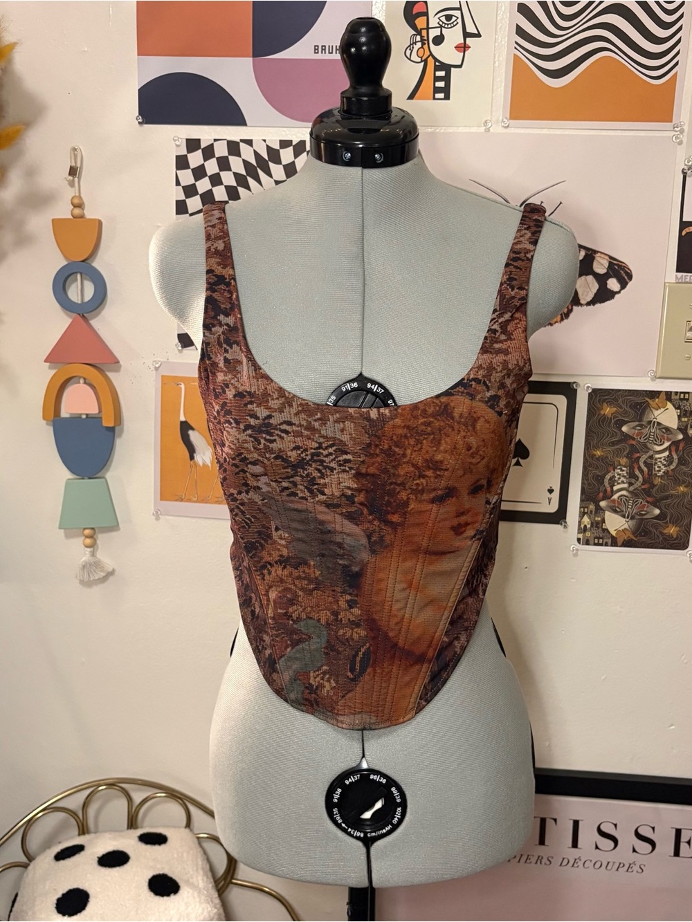White Fox Brown Cherub Print Corset Top – Size S